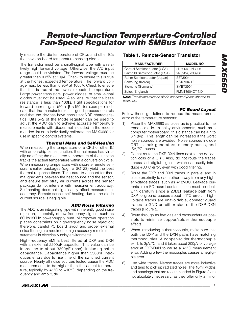 Table 1. remote-sensor transistor | Rainbow Electronics MAX6660 User Manual | Page 7 / 21