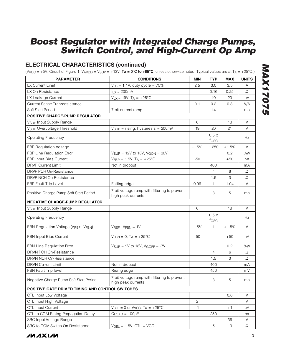 Electrical characteristics (continued) | Rainbow Electronics MAX17075 User Manual | Page 3 / 22
