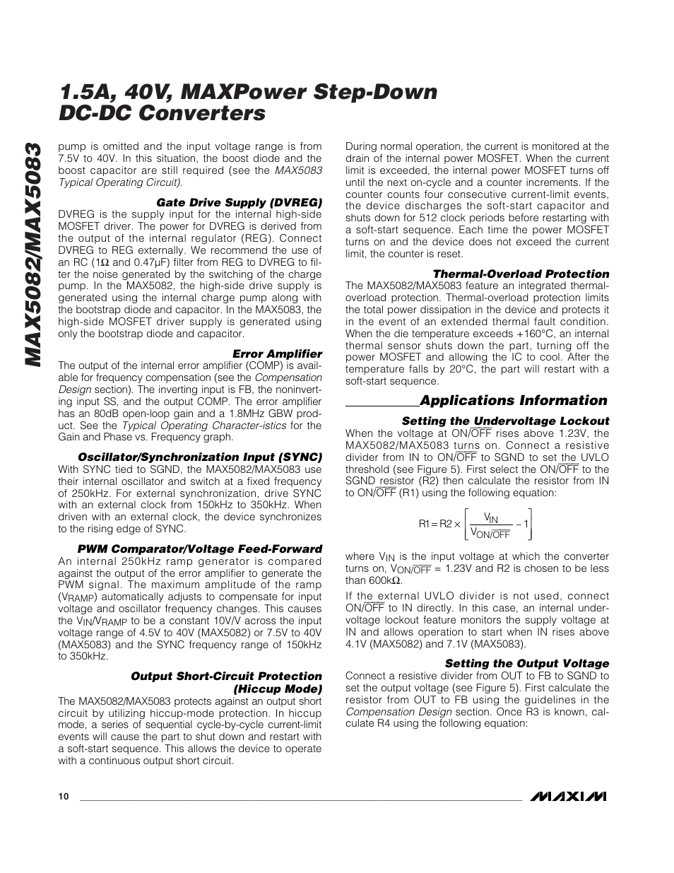 Applications information | Rainbow Electronics MAX5083 User Manual | Page 10 / 18