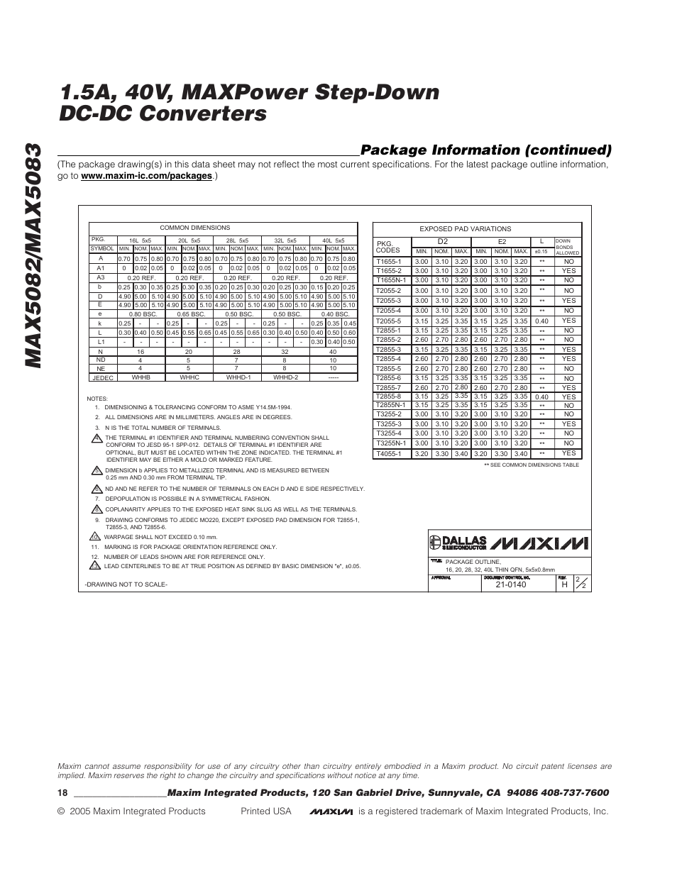 Package information (continued) | Rainbow Electronics MAX5083 User Manual | Page 18 / 18
