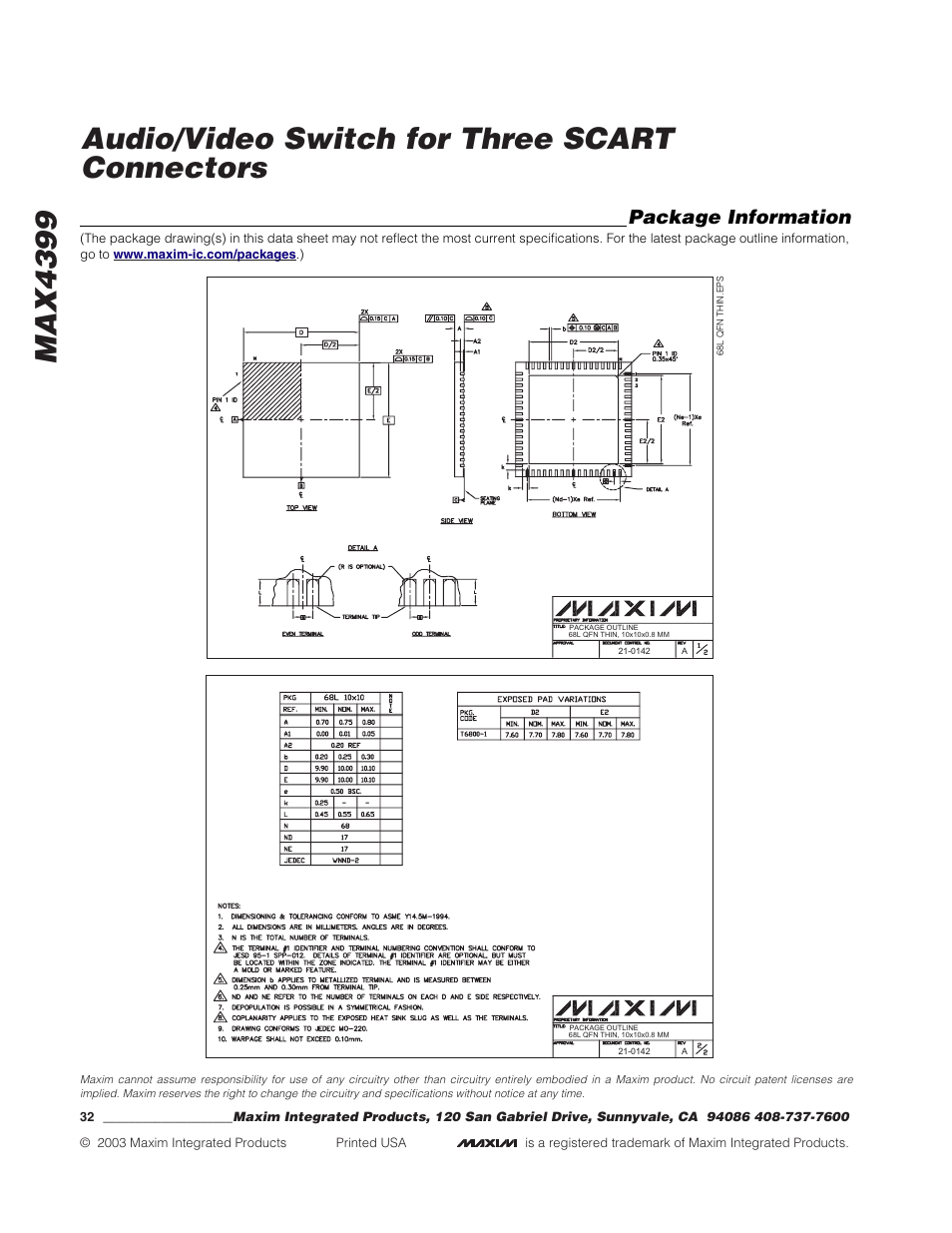Package information | Rainbow Electronics MAX4399 User Manual | Page 32 / 32