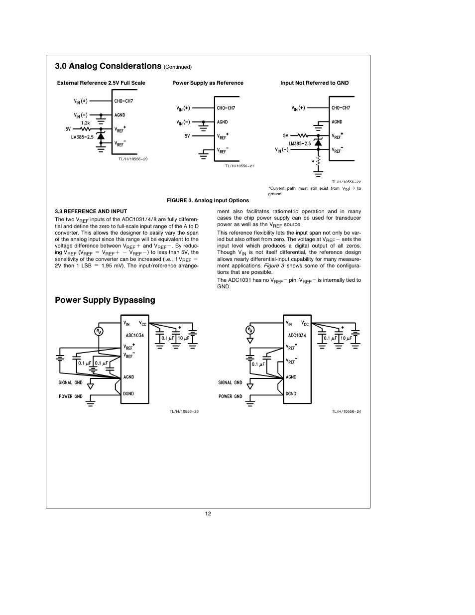 3 0 analog considerations, Power supply bypassing | Rainbow Electronics ADC1038 User Manual | Page 12 / 18