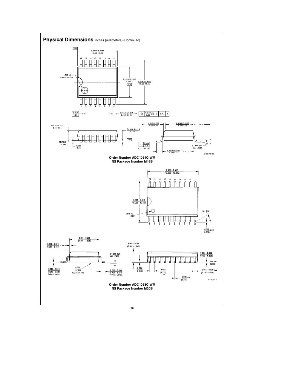 Physical dimensions | Rainbow Electronics ADC1038 User Manual | Page 16 / 18