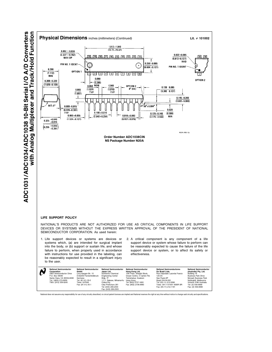 Physical dimensions | Rainbow Electronics ADC1038 User Manual | Page 18 / 18