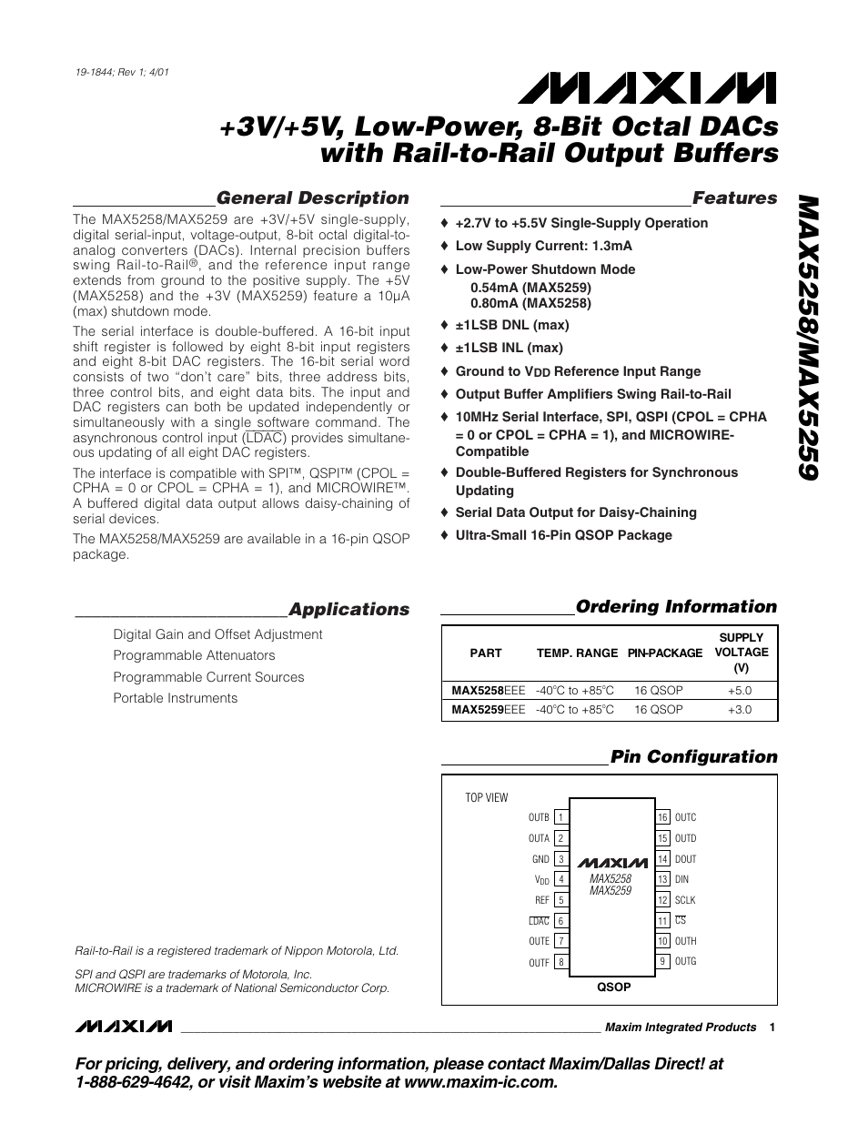 Rainbow Electronics MAX5259 User Manual | 20 pages