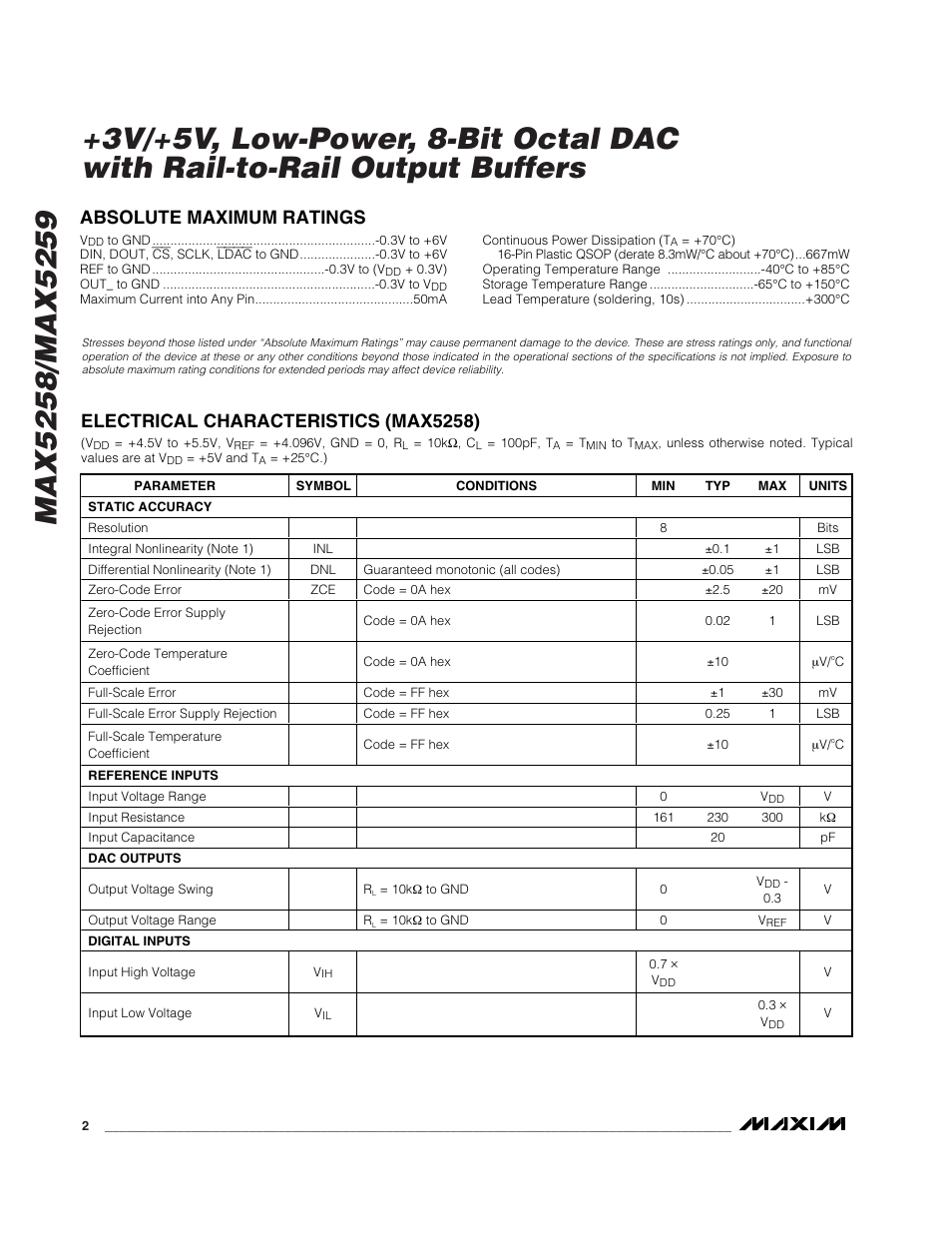 Rainbow Electronics MAX5259 User Manual | Page 2 / 20