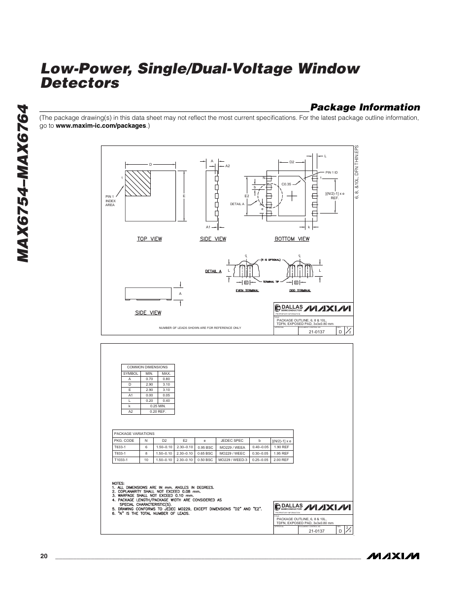 Package information | Rainbow Electronics MAX6764 User Manual | Page 20 / 22