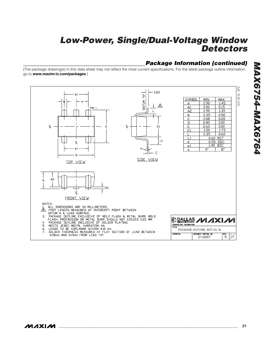 Package information (continued) | Rainbow Electronics MAX6764 User Manual | Page 21 / 22