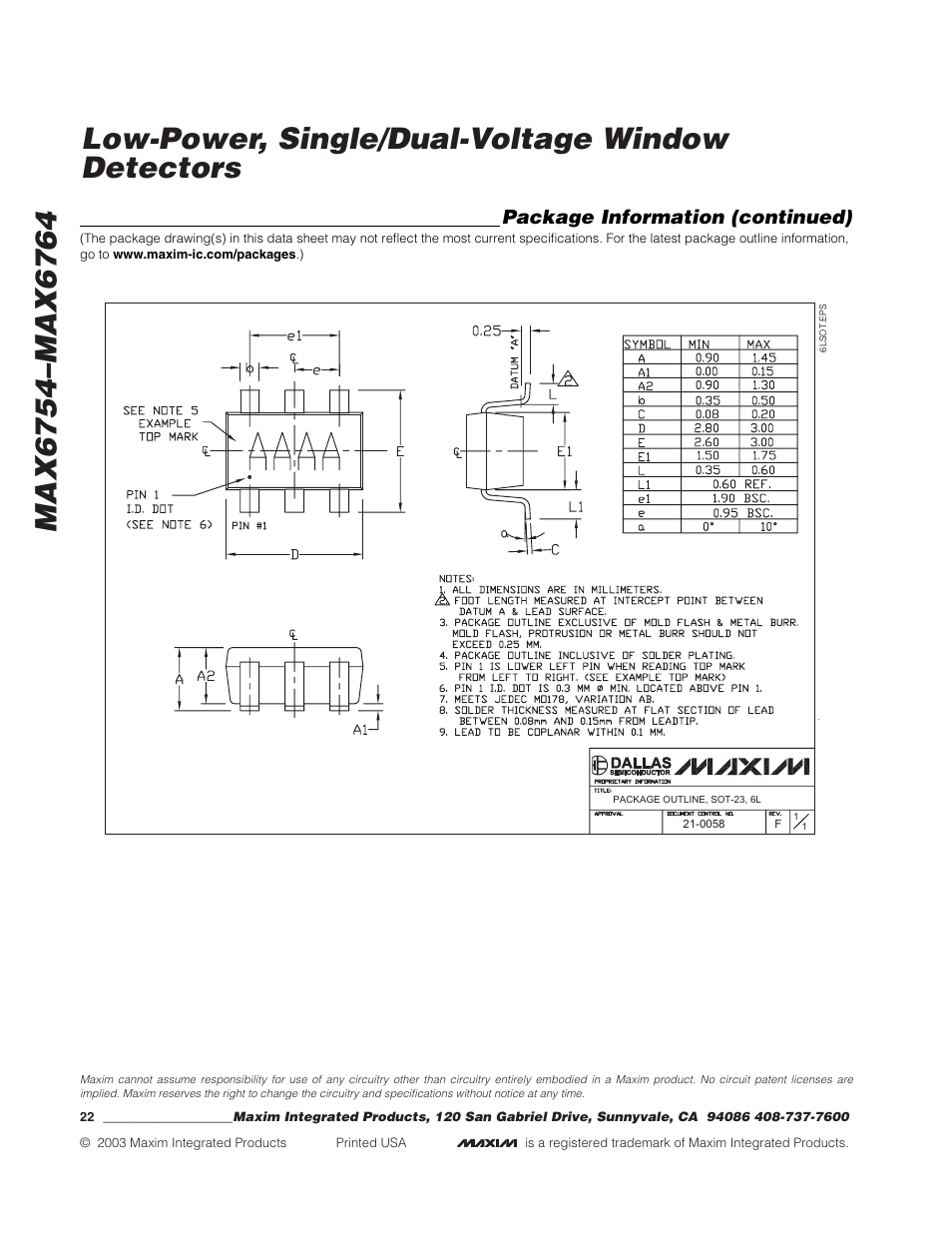 Package information (continued) | Rainbow Electronics MAX6764 User Manual | Page 22 / 22