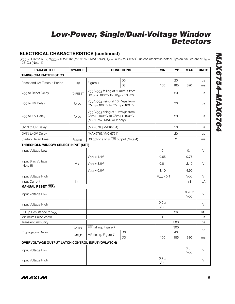 Electrical characteristics (continued) | Rainbow Electronics MAX6764 User Manual | Page 5 / 22