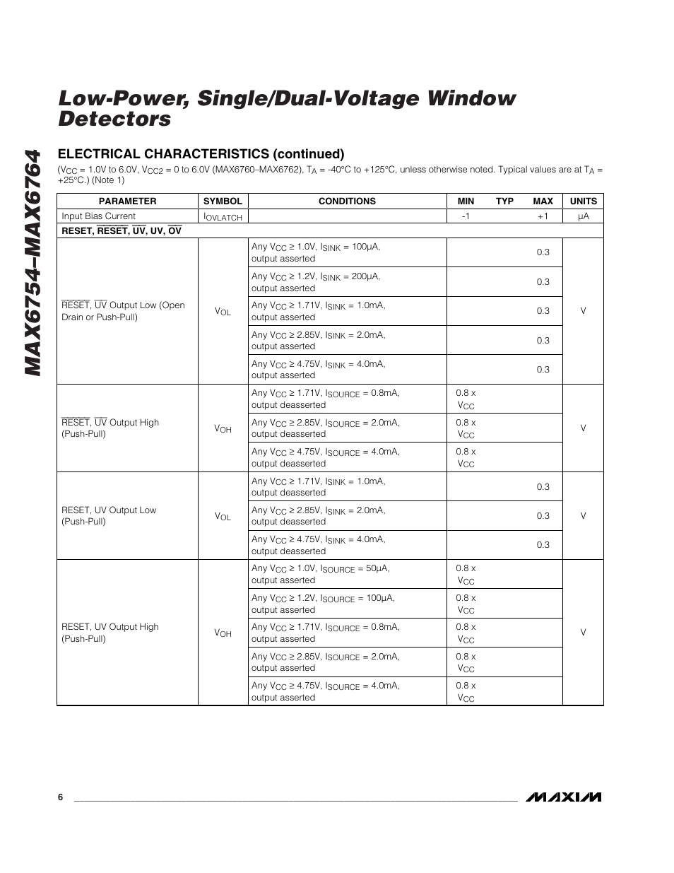 Electrical characteristics (continued) | Rainbow Electronics MAX6764 User Manual | Page 6 / 22