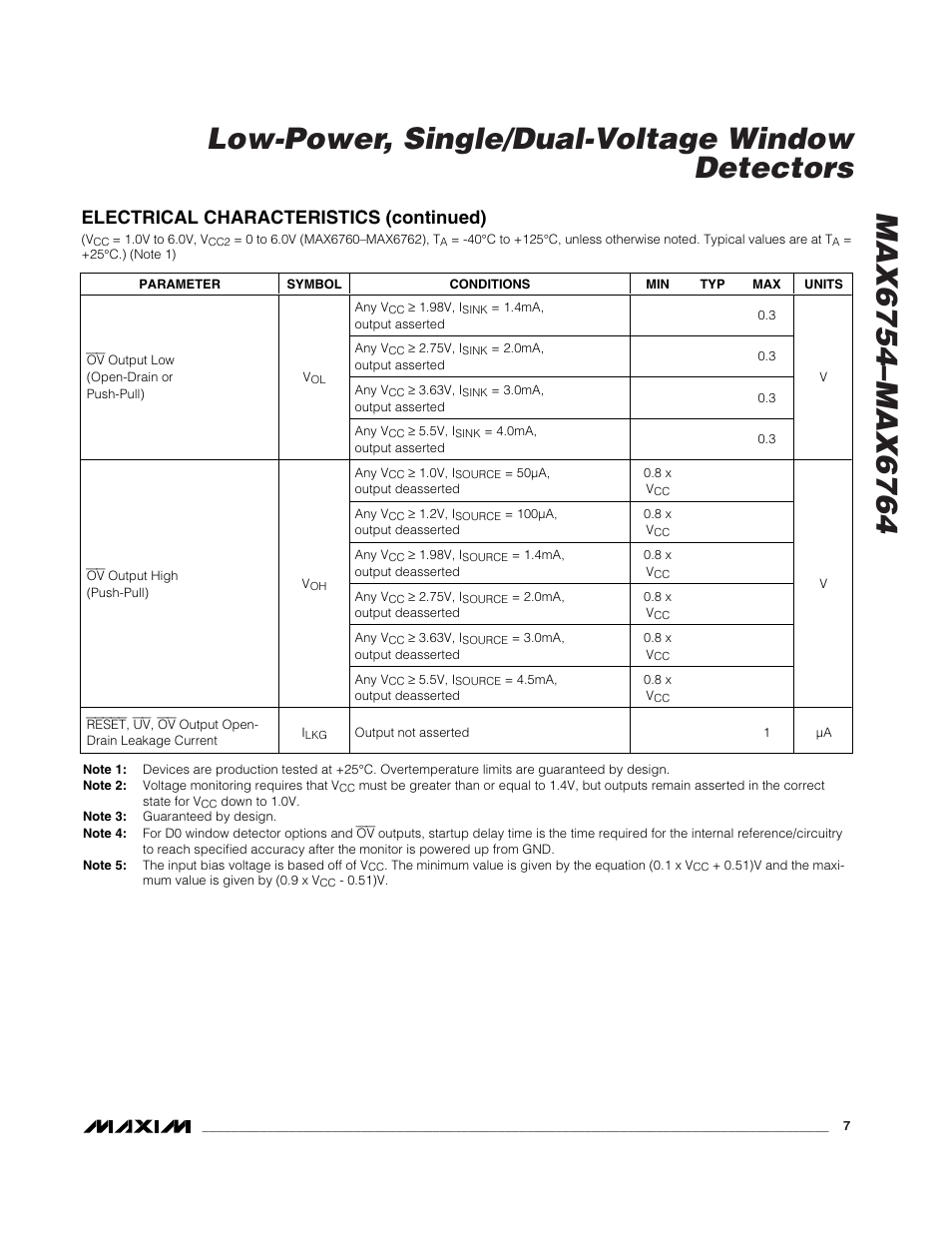 Electrical characteristics (continued) | Rainbow Electronics MAX6764 User Manual | Page 7 / 22