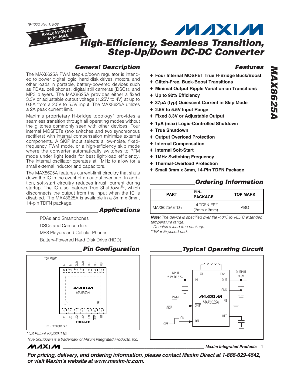 Rainbow Electronics MAX8625A User Manual | 14 pages