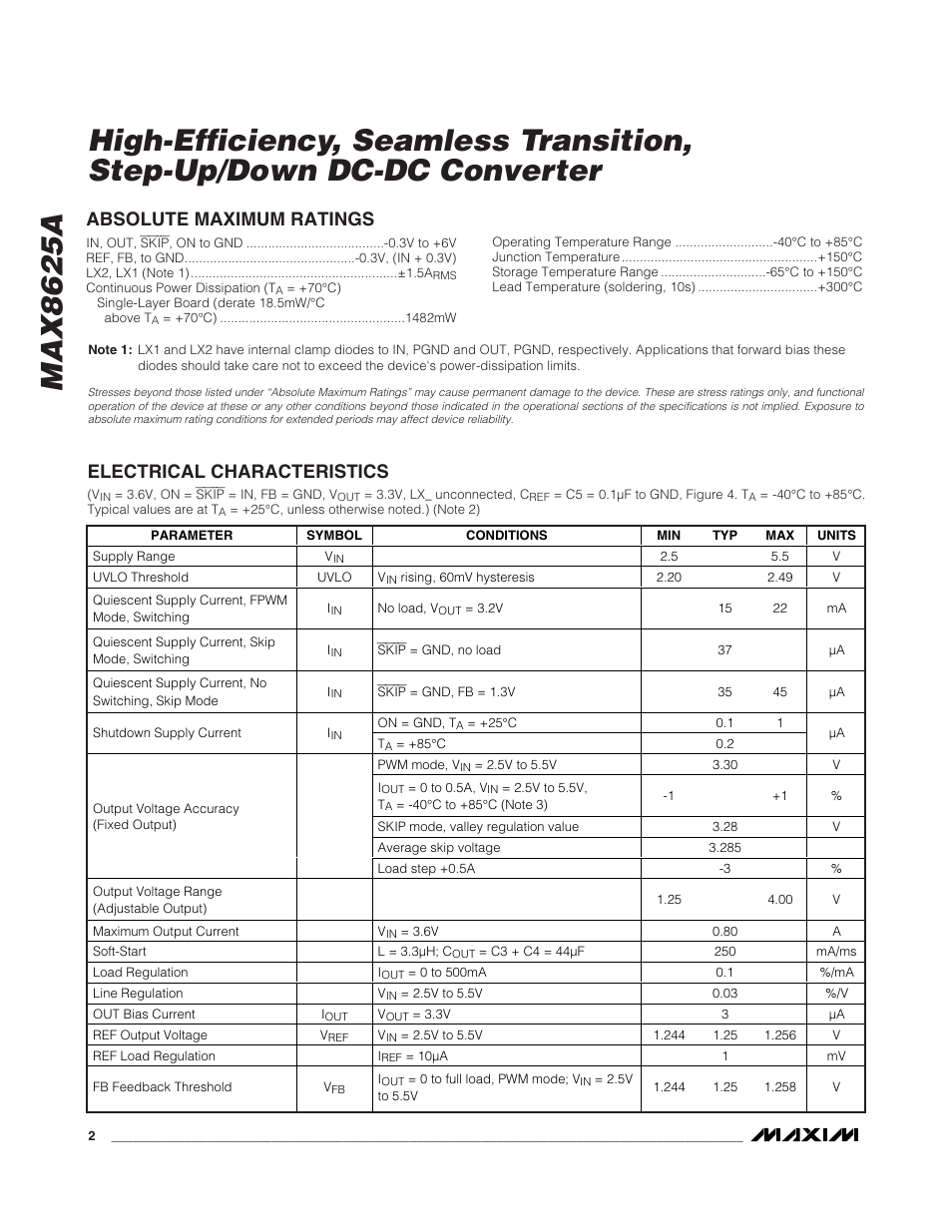 Rainbow Electronics MAX8625A User Manual | Page 2 / 14