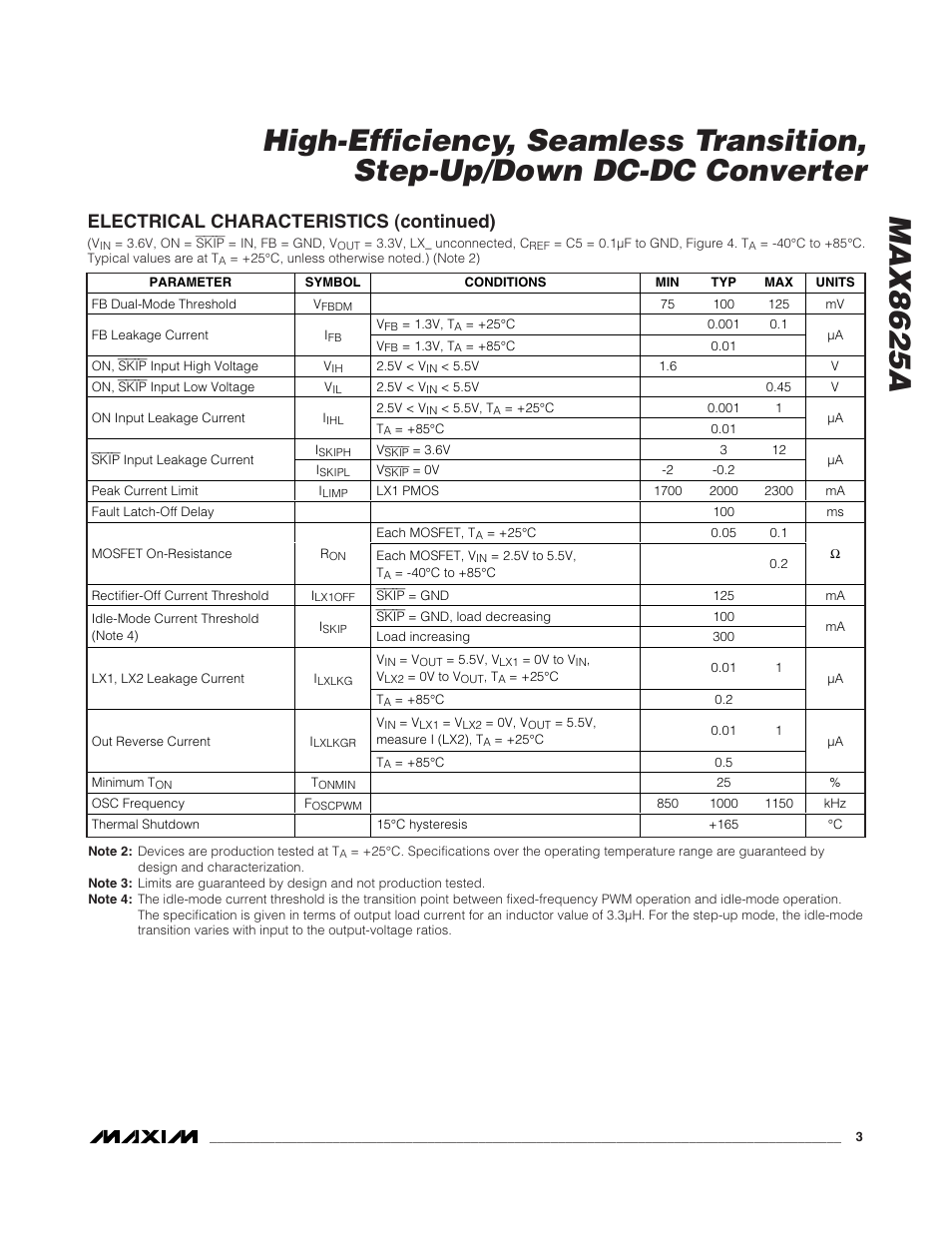 Electrical characteristics (continued) | Rainbow Electronics MAX8625A User Manual | Page 3 / 14