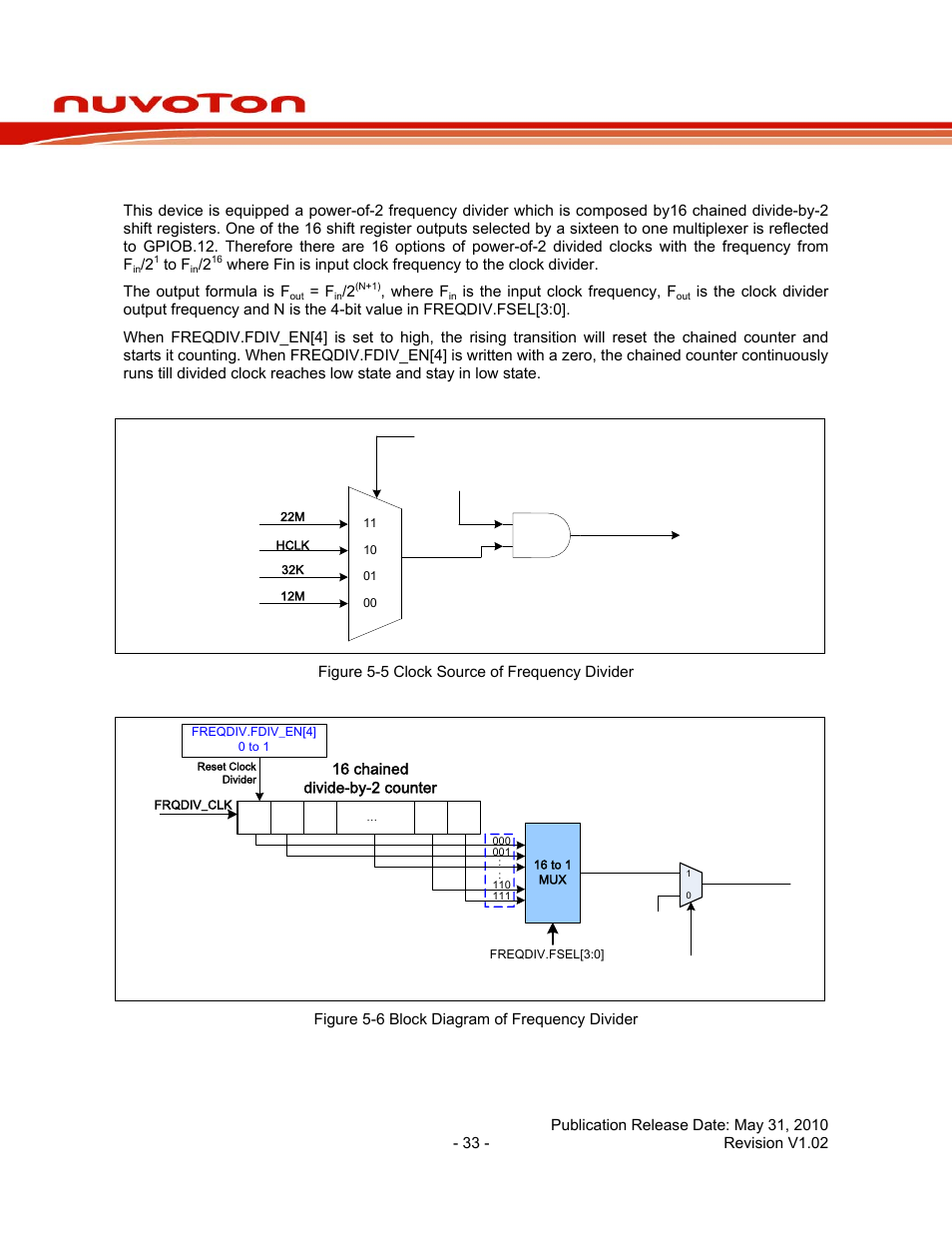 5 frequency divider output, Frequency divider output, Nuc140 series data sheet | Rainbow Electronics NUC140 User Manual | Page 33 / 74