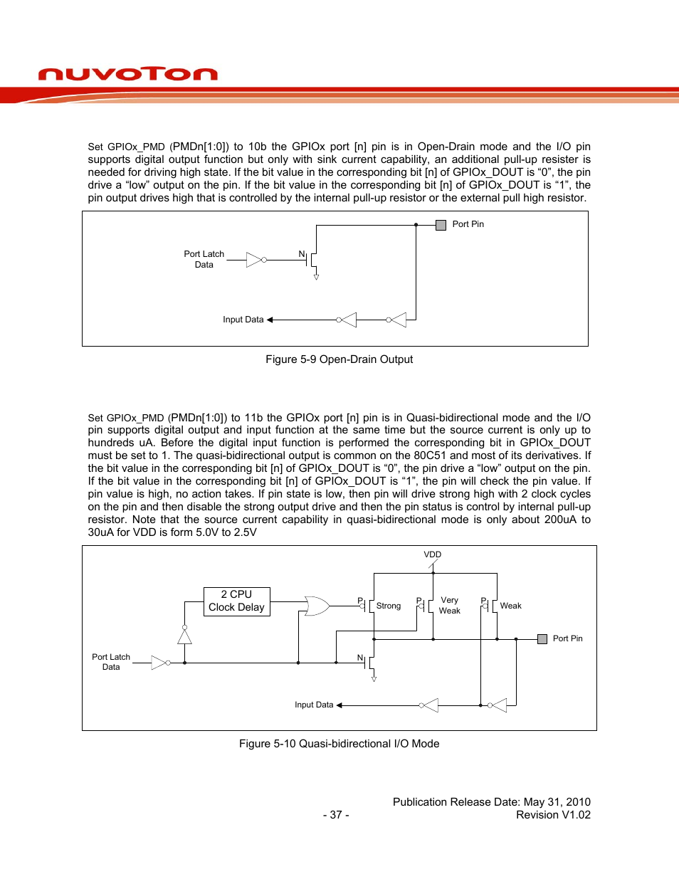3 open-drain mode explanation, 4 quasi-bidirectional mode explanation, Nuc140 series data sheet | Rainbow Electronics NUC140 User Manual | Page 37 / 74