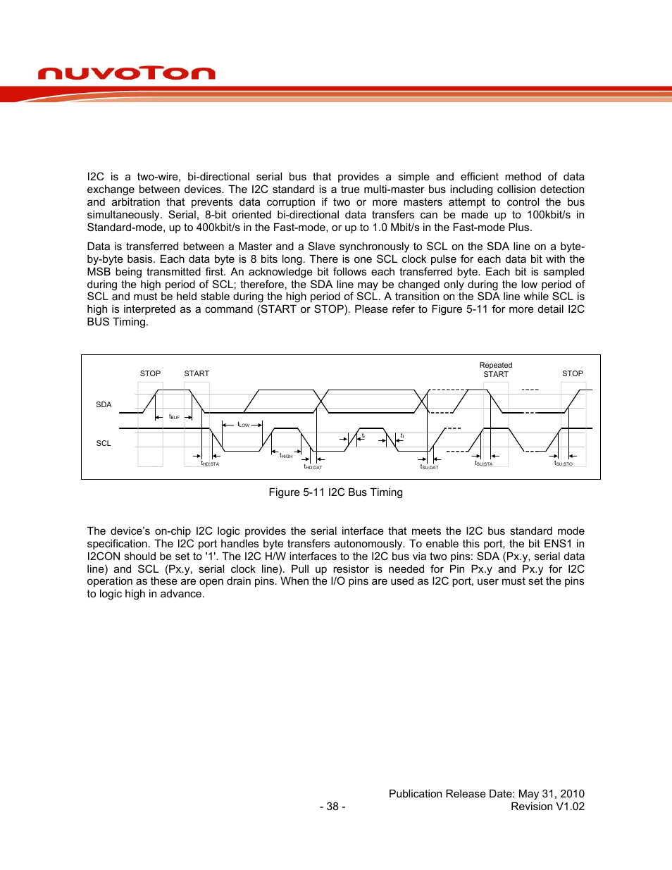 6 i2c serial interface controller (master/slave), 1 introduction, I2c serial interface controller (master/slave) | Introduction, Nuc140 series data sheet | Rainbow Electronics NUC140 User Manual | Page 38 / 74