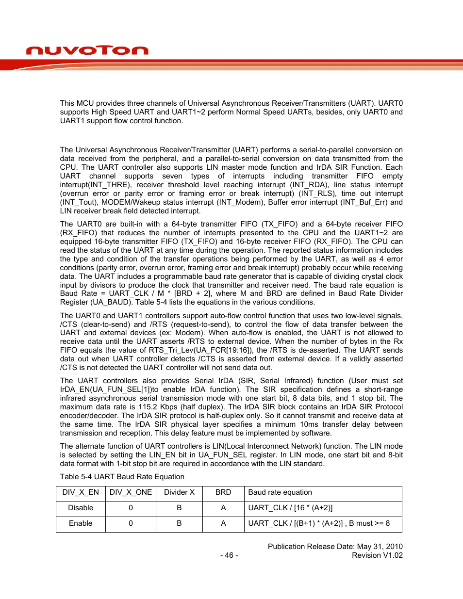 12 uart interface controller, 1 overview, Uart interface controller | Overview, Nuc140 series data sheet | Rainbow Electronics NUC140 User Manual | Page 46 / 74