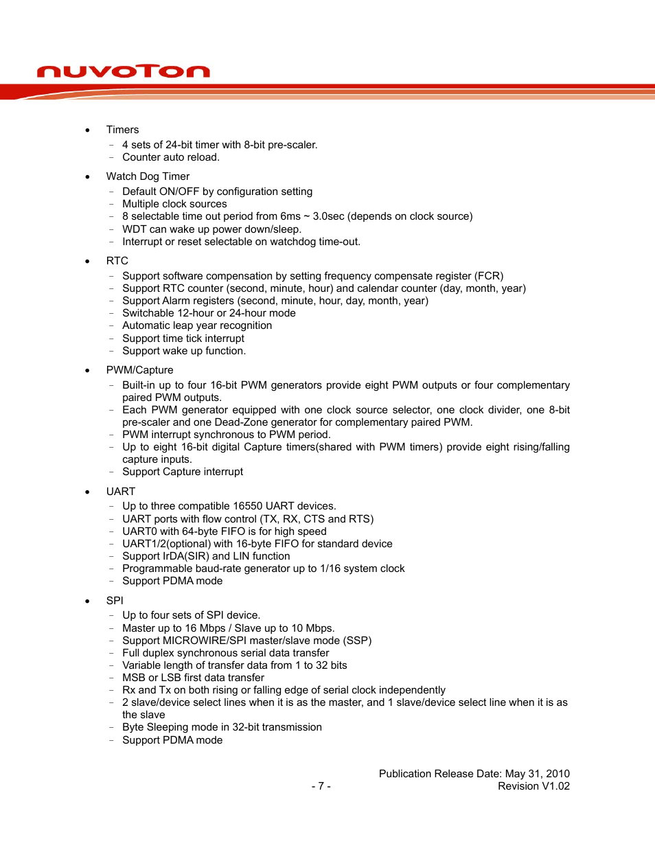 Nuc140 series data sheet | Rainbow Electronics NUC140 User Manual | Page 7 / 74