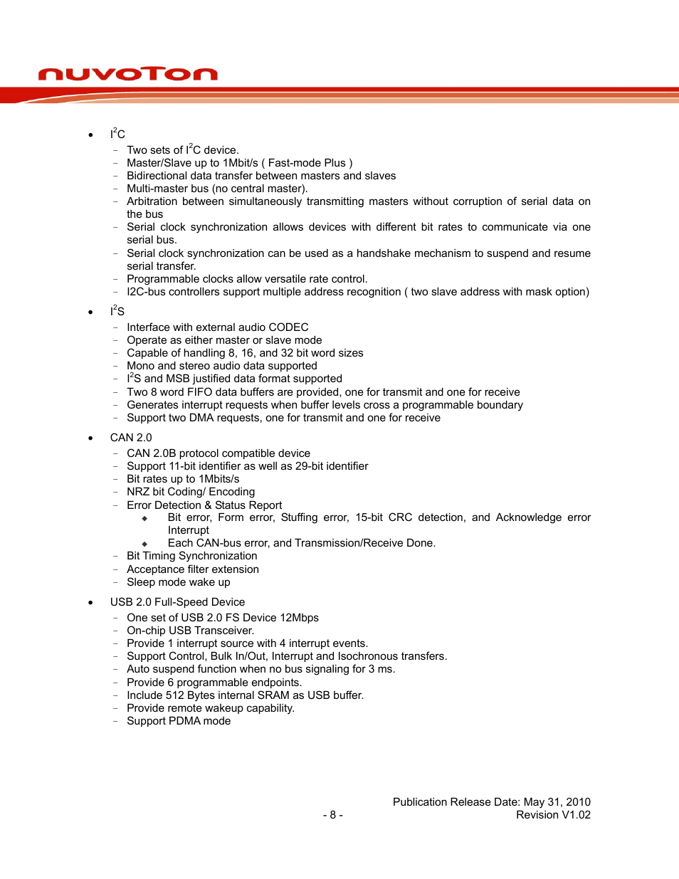 Nuc140 series data sheet | Rainbow Electronics NUC140 User Manual | Page 8 / 74