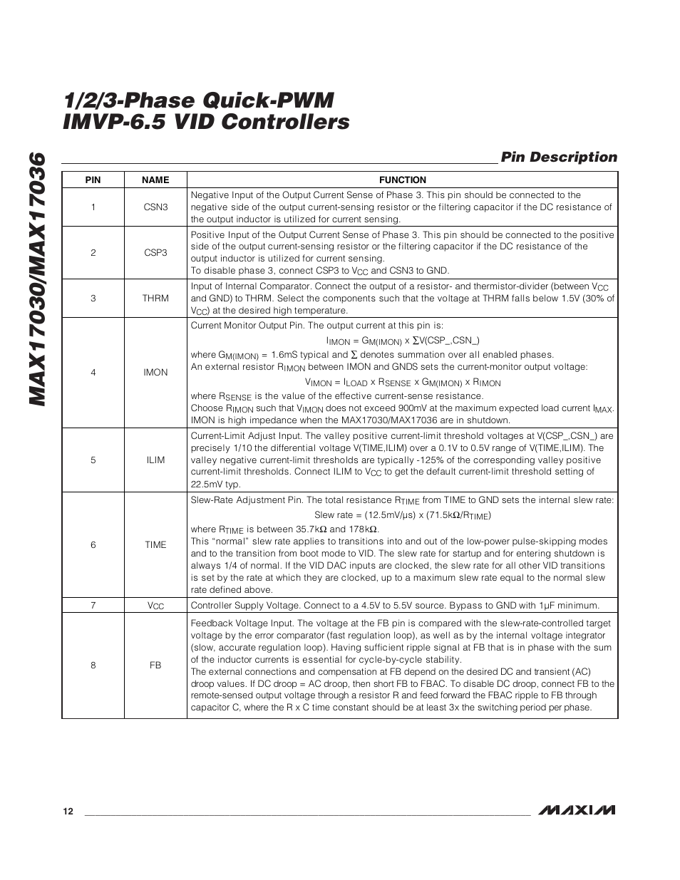 Pin description | Rainbow Electronics MAX17036 User Manual | Page 12 / 38