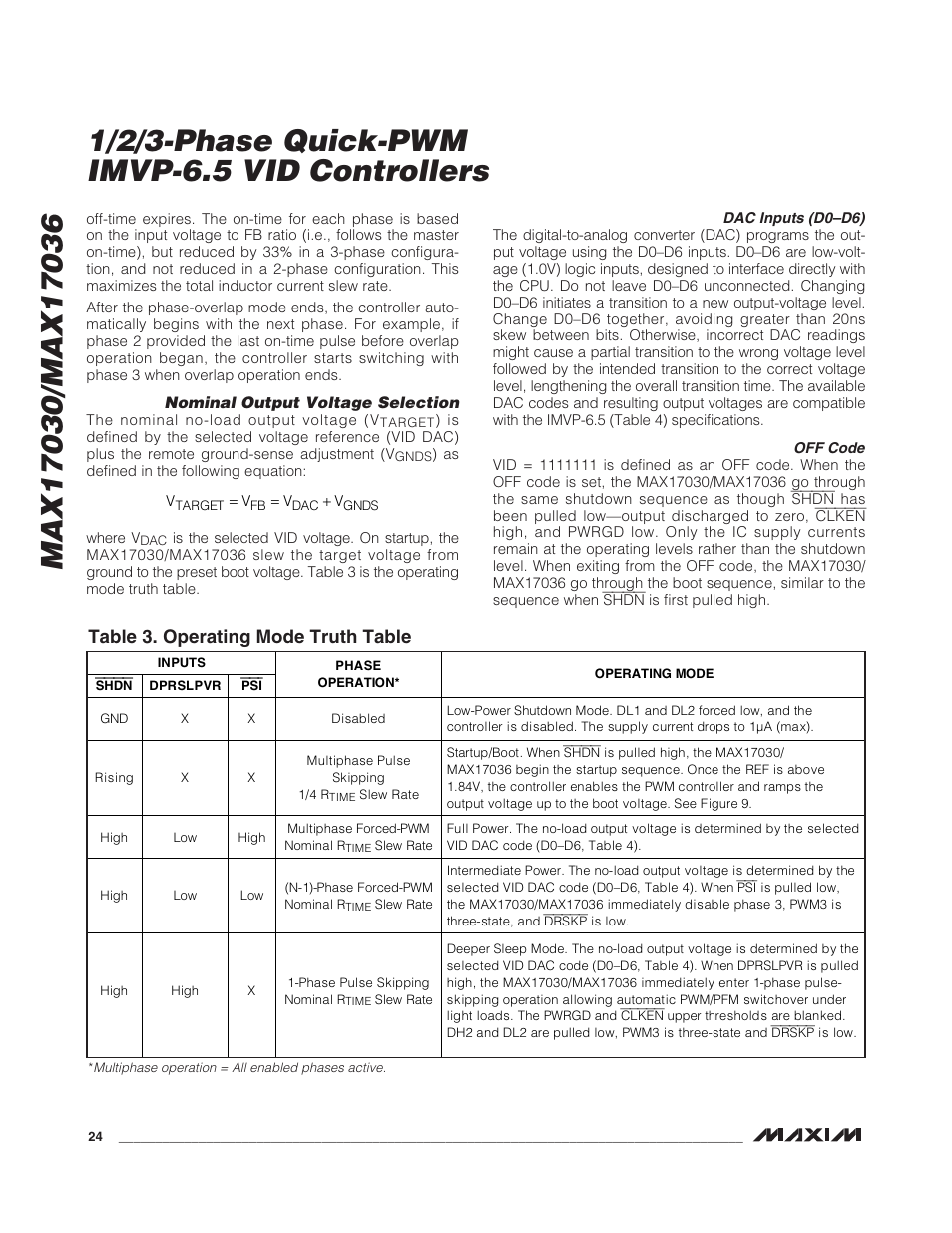 Table 3. operating mode truth table | Rainbow Electronics MAX17036 User Manual | Page 24 / 38