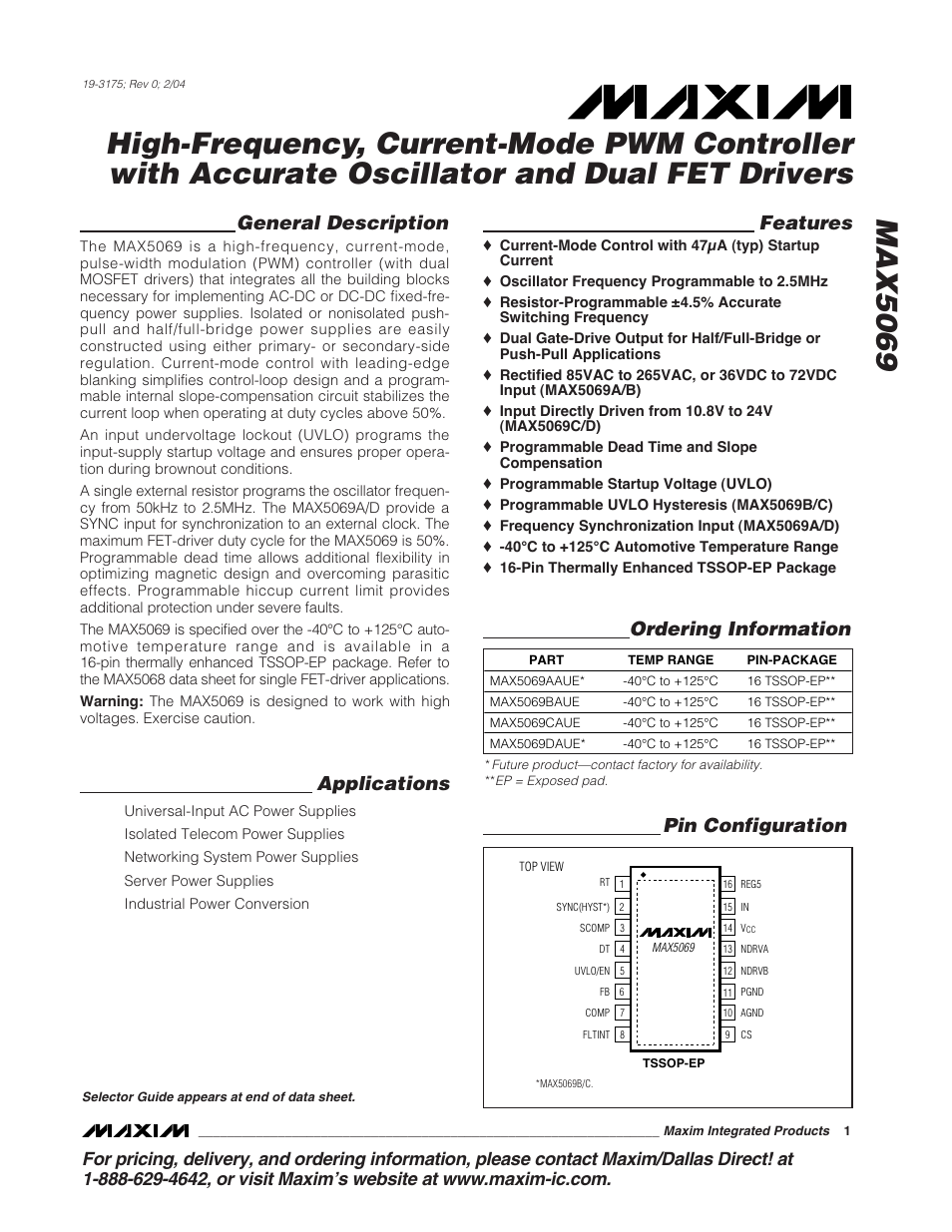 Rainbow Electronics MAX5069 User Manual | 19 pages