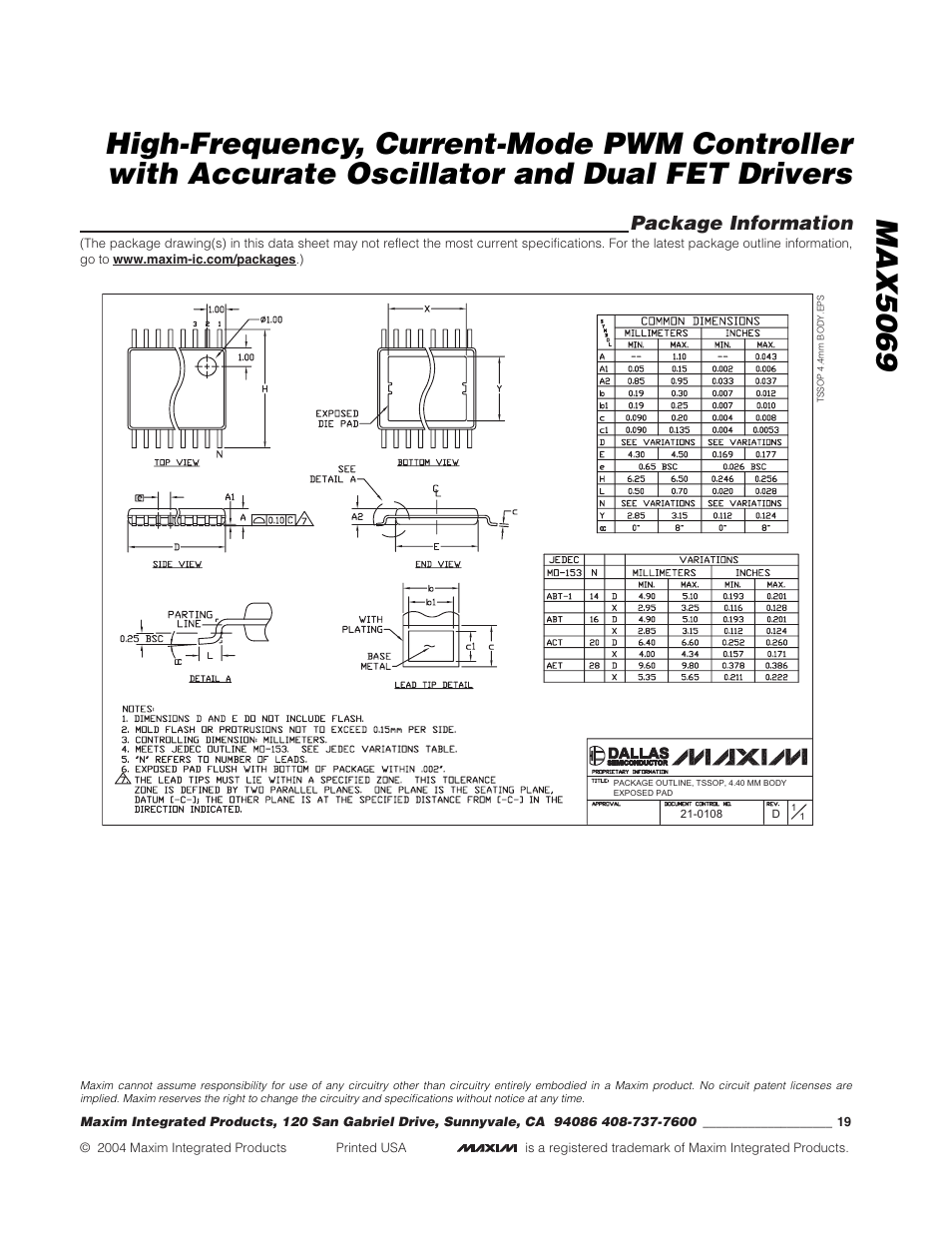 Package information | Rainbow Electronics MAX5069 User Manual | Page 19 / 19