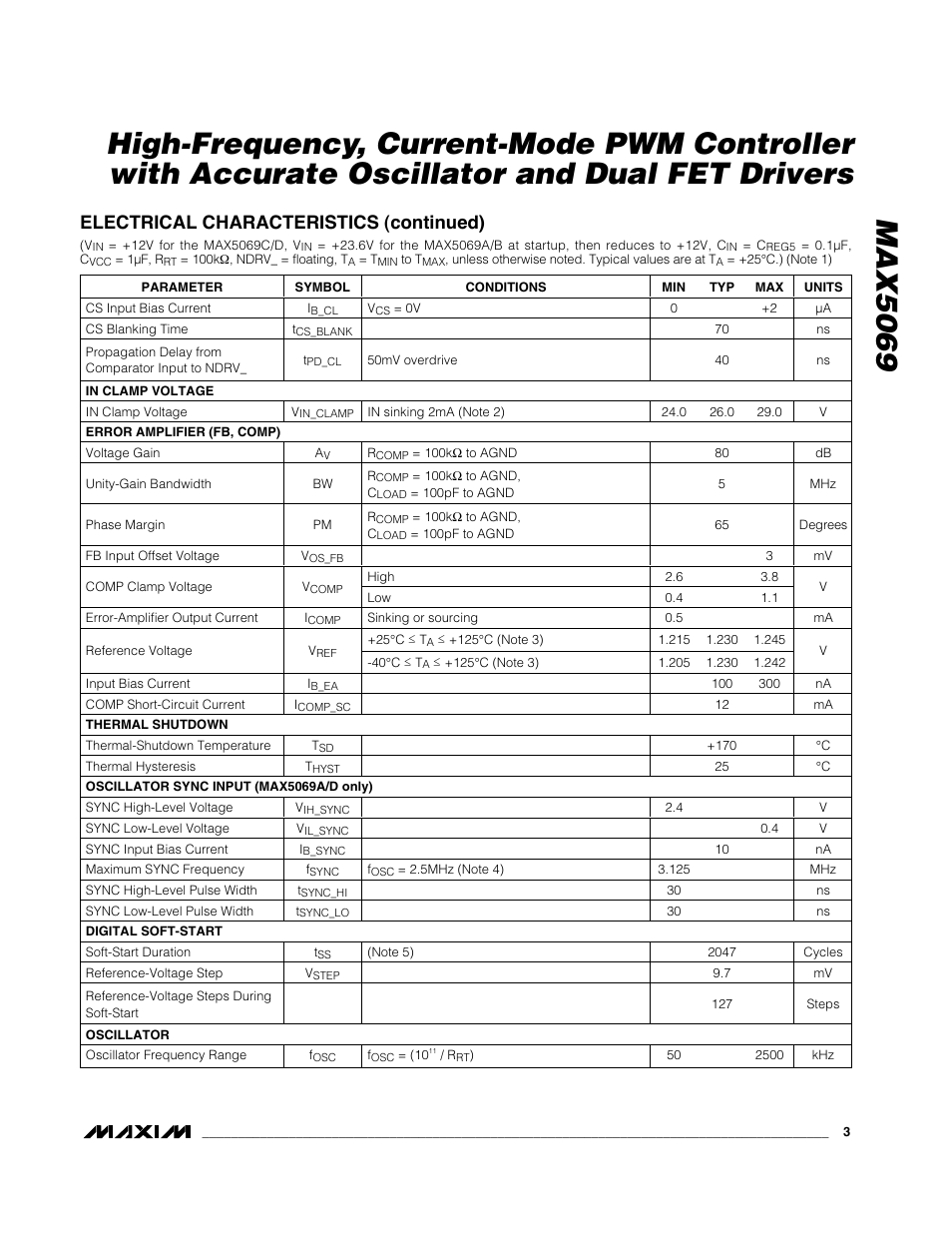 Electrical characteristics (continued) | Rainbow Electronics MAX5069 User Manual | Page 3 / 19