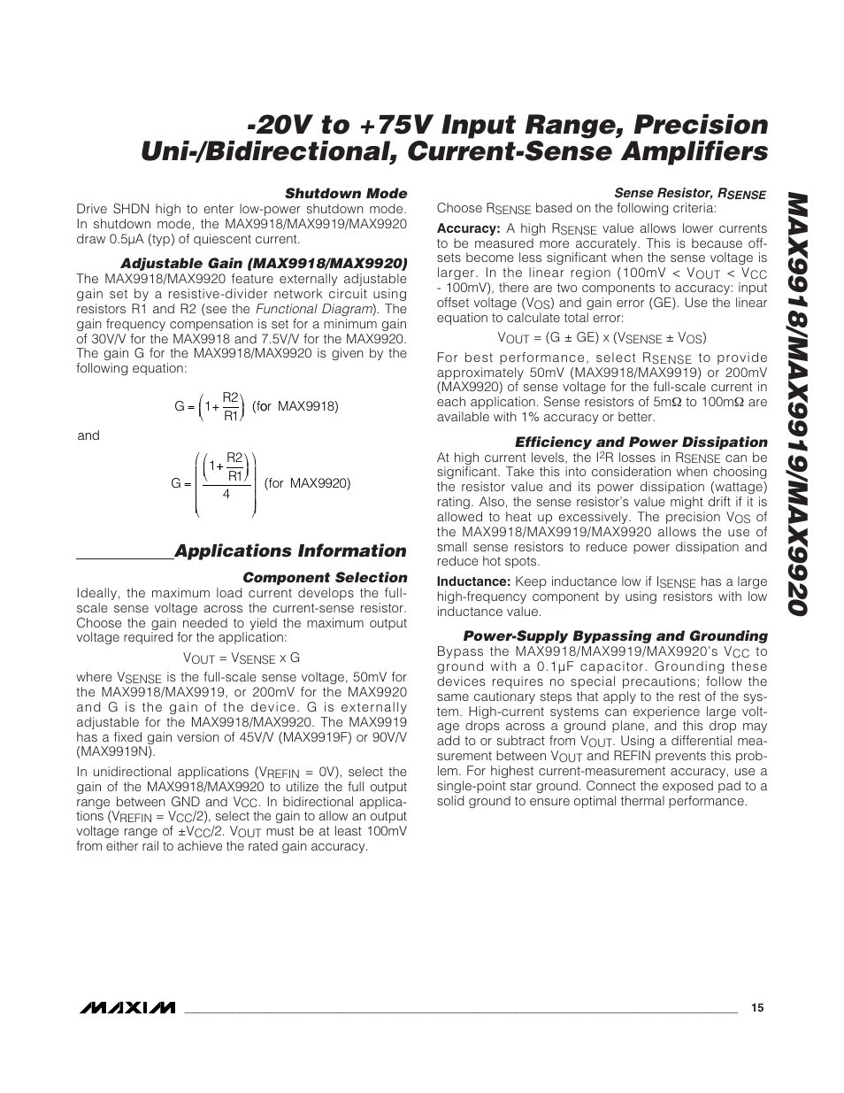 Applications information | Rainbow Electronics MAX9920 User Manual | Page 15 / 18