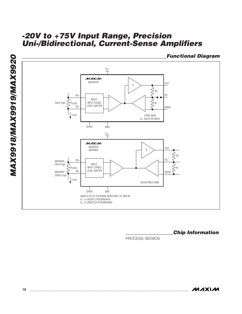 Functional diagram chip information | Rainbow Electronics MAX9920 User Manual | Page 16 / 18