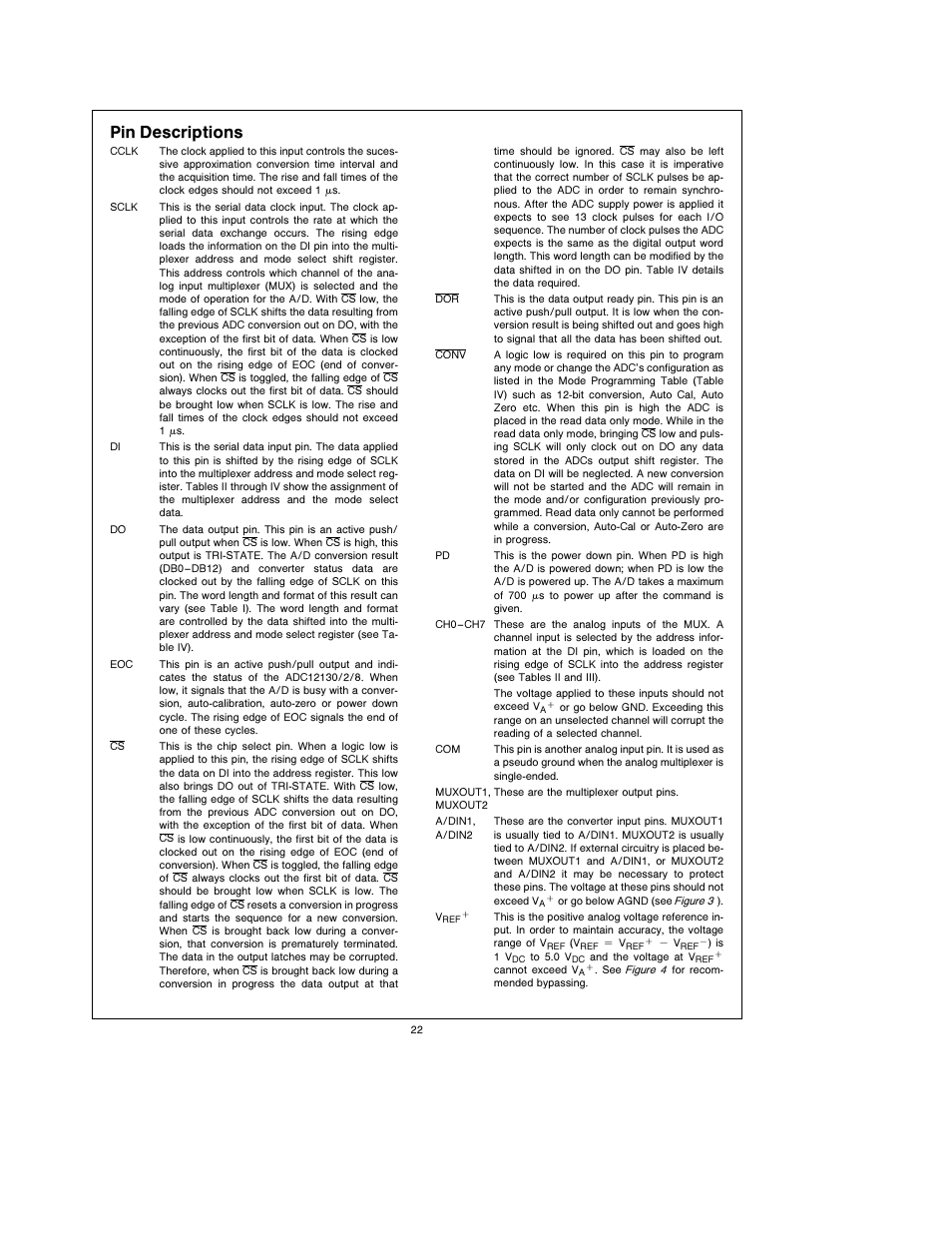 Pin descriptions | Rainbow Electronics ADC12138 User Manual | Page 22 / 40