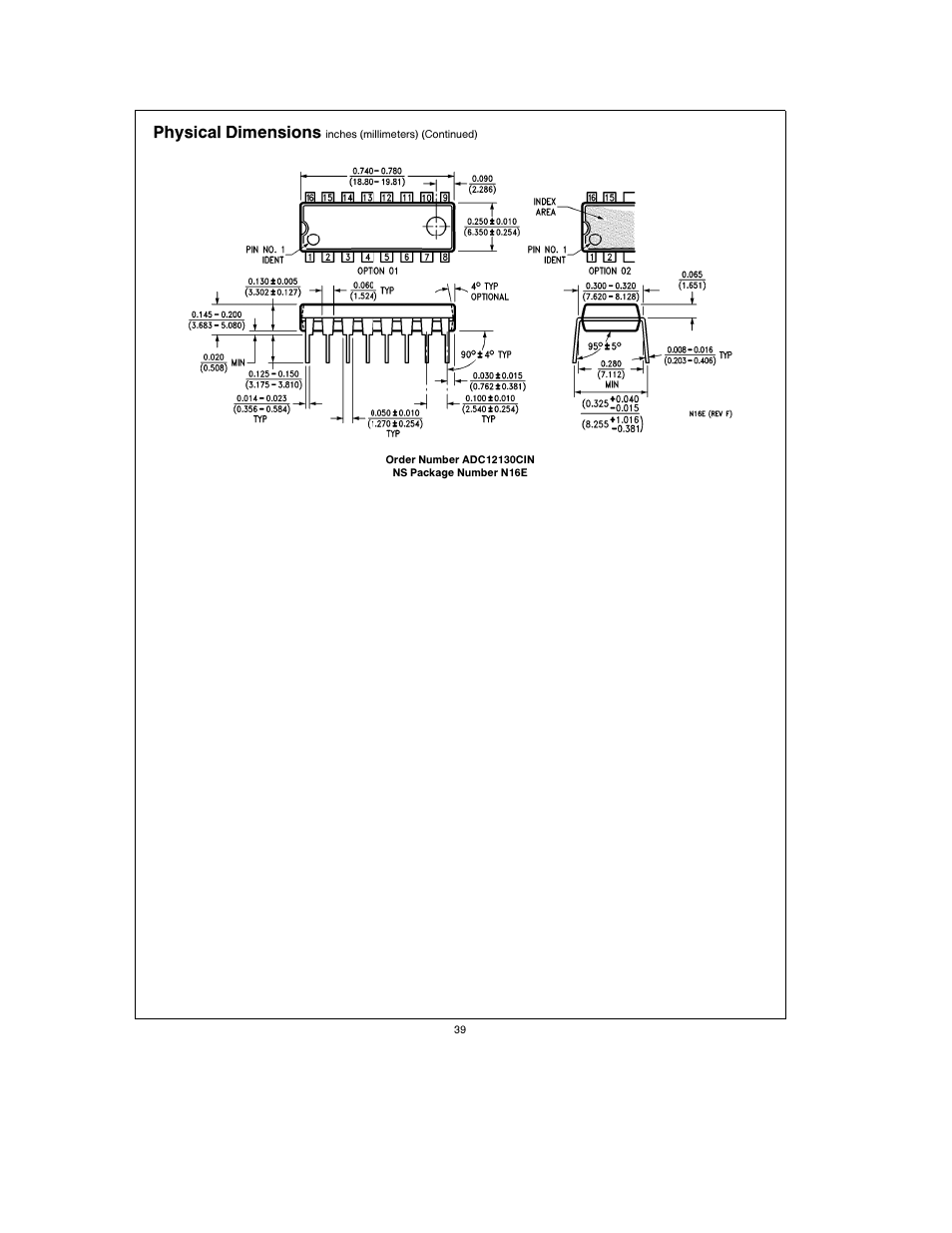 Physical dimensions | Rainbow Electronics ADC12138 User Manual | Page 39 / 40