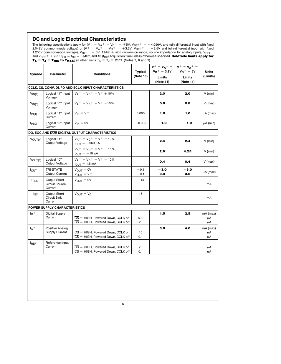 Dc and logic electrical characteristics | Rainbow Electronics ADC12138 User Manual | Page 6 / 40