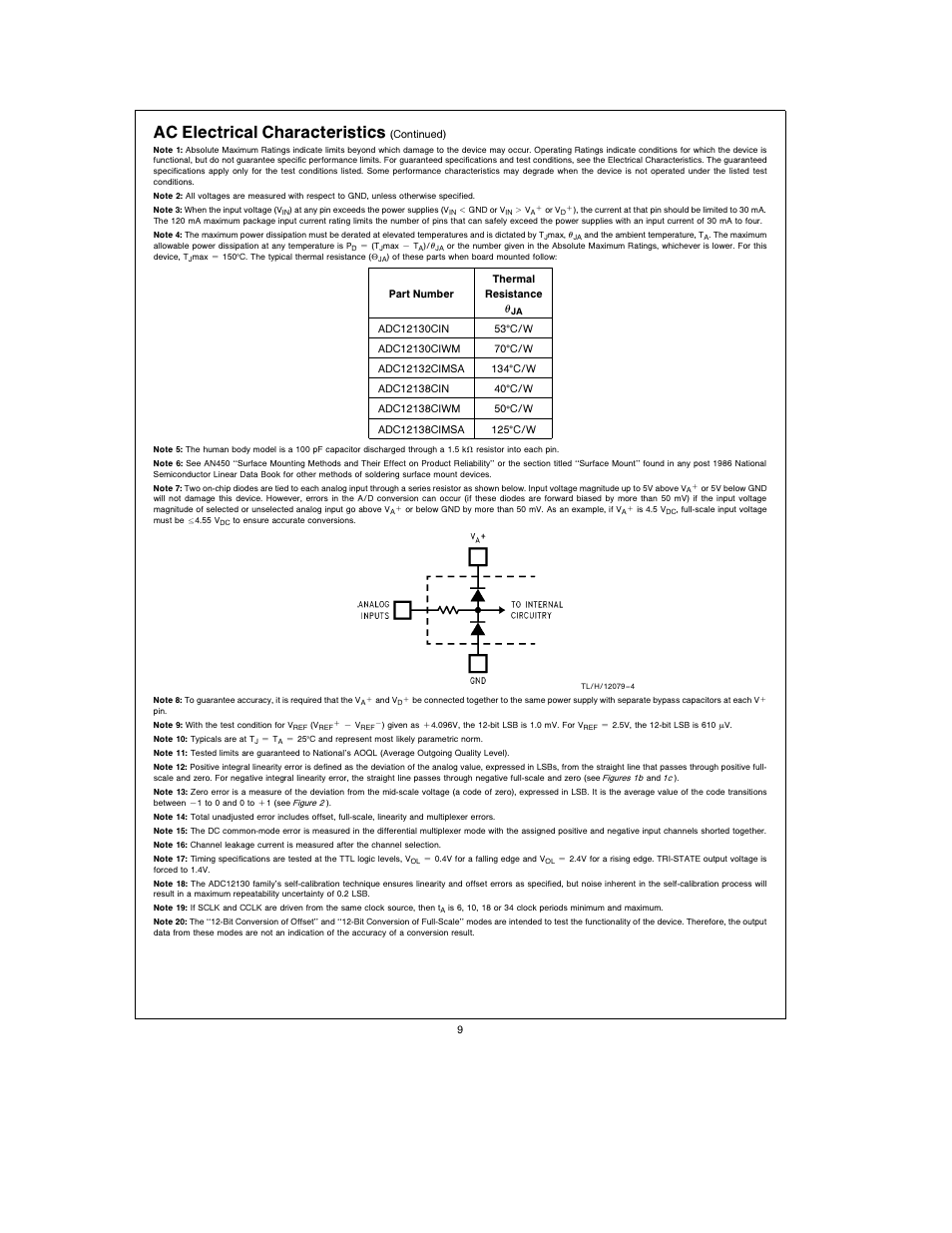 Ac electrical characteristics | Rainbow Electronics ADC12138 User Manual | Page 9 / 40