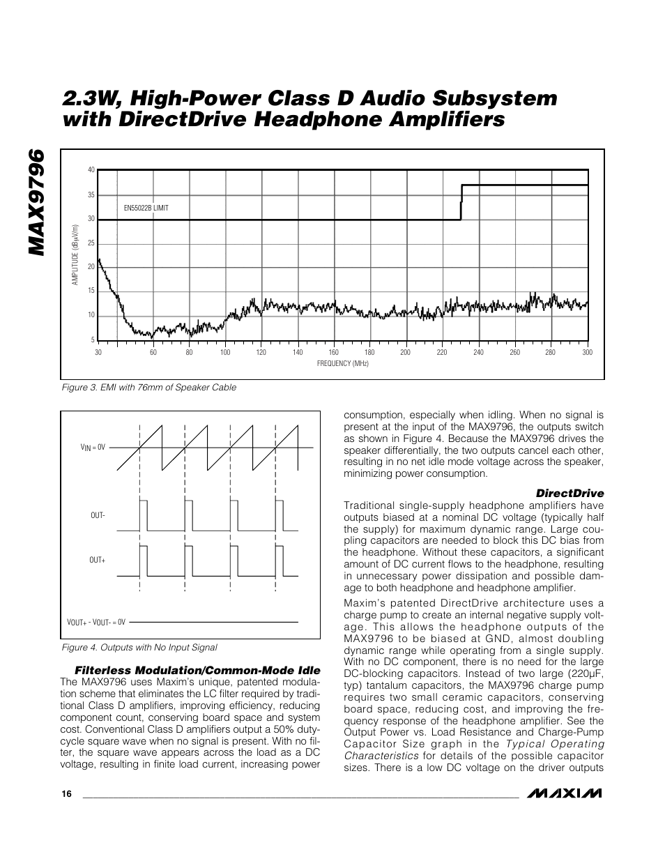 Filterless modulation/common-mode idle, Directdrive | Rainbow Electronics MAX9796 User Manual | Page 16 / 27