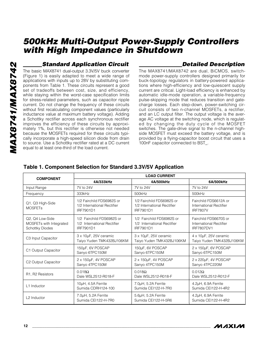 Standard application circuit, Detailed description | Rainbow Electronics MAX8742 User Manual | Page 12 / 33