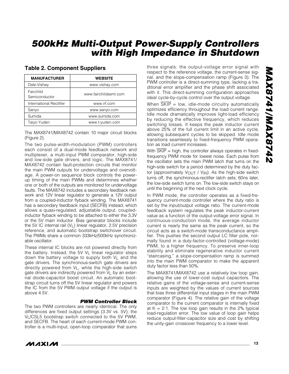 Table 2. component suppliers | Rainbow Electronics MAX8742 User Manual | Page 13 / 33