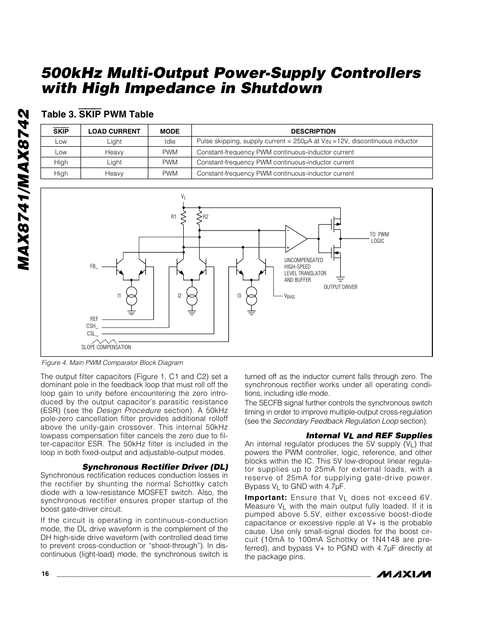 Table 3. skip pwm table | Rainbow Electronics MAX8742 User Manual | Page 16 / 33