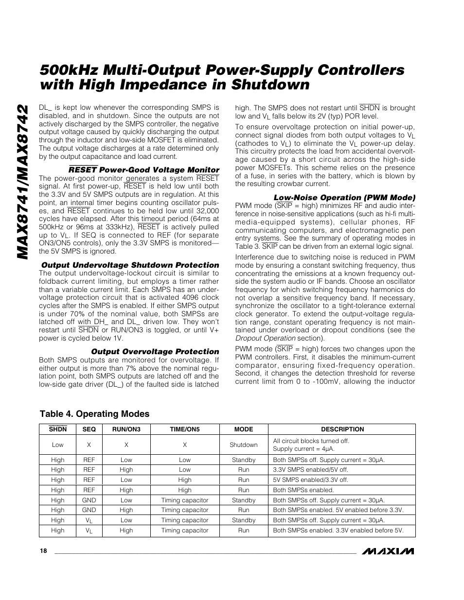 Table 4. operating modes | Rainbow Electronics MAX8742 User Manual | Page 18 / 33