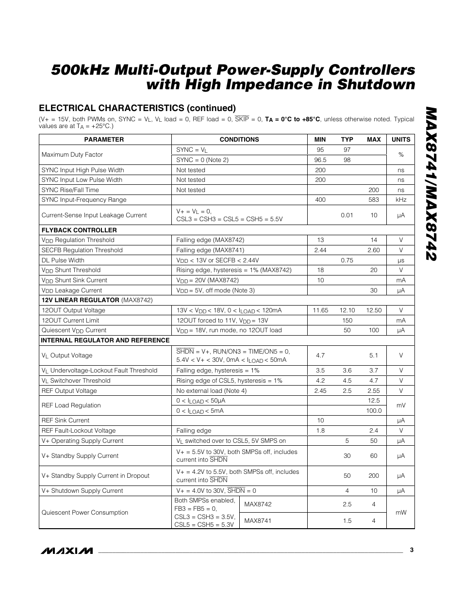 Electrical characteristics (continued) | Rainbow Electronics MAX8742 User Manual | Page 3 / 33