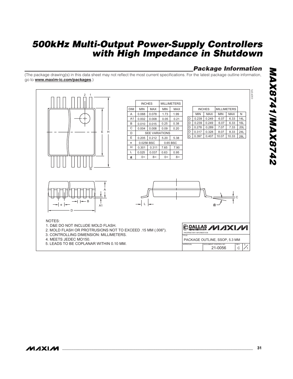 Package information | Rainbow Electronics MAX8742 User Manual | Page 31 / 33
