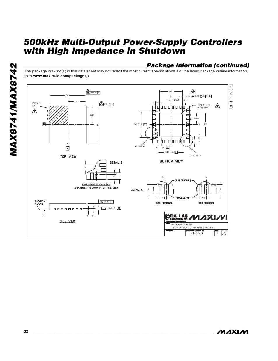 Package information (continued) | Rainbow Electronics MAX8742 User Manual | Page 32 / 33