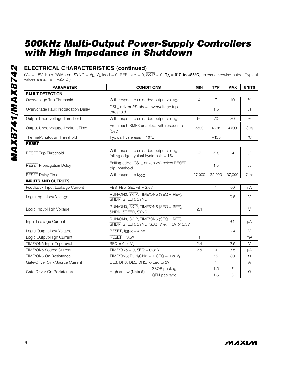 Electrical characteristics (continued) | Rainbow Electronics MAX8742 User Manual | Page 4 / 33