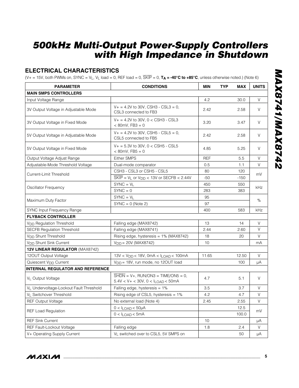 Electrical characteristics | Rainbow Electronics MAX8742 User Manual | Page 5 / 33