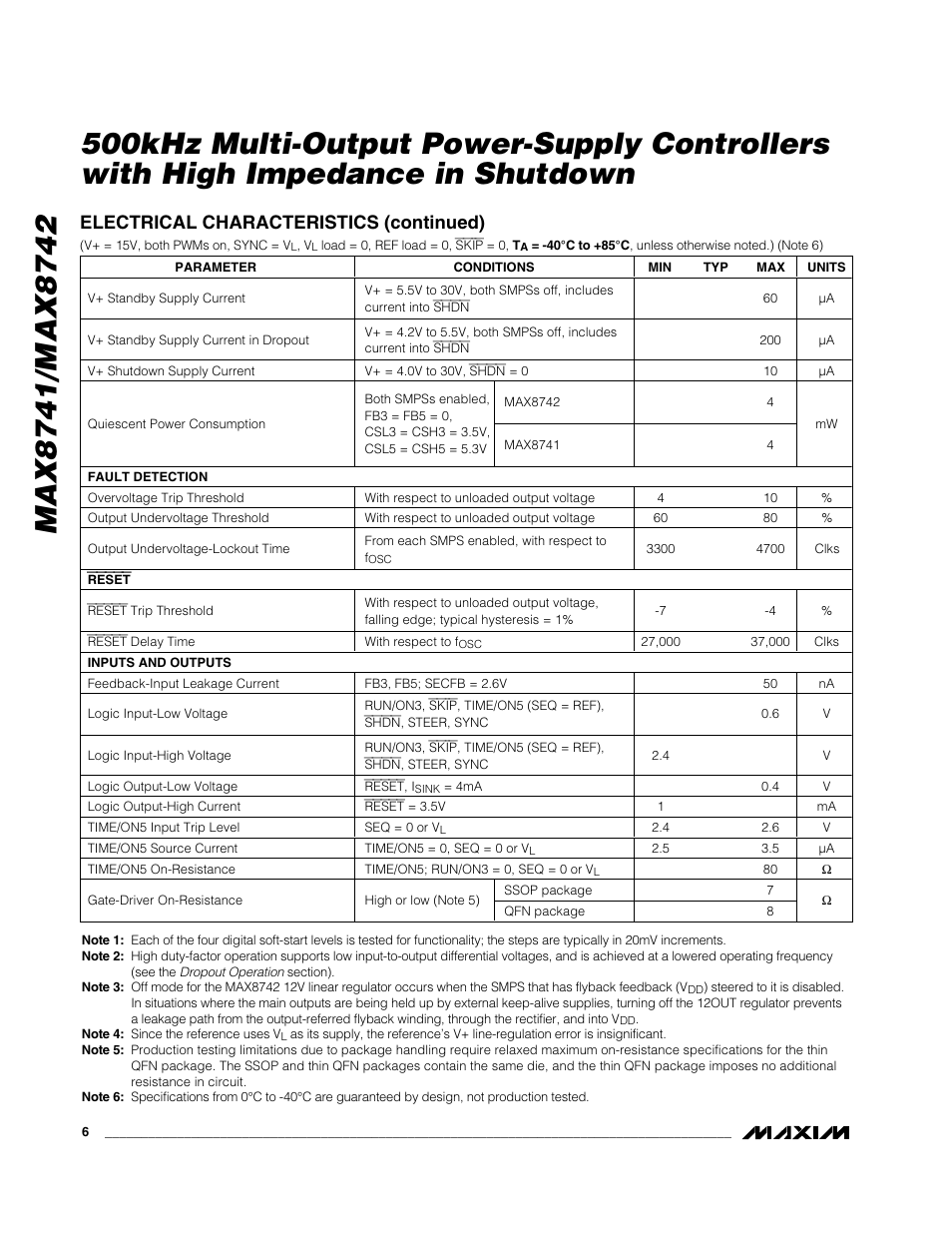 Electrical characteristics (continued) | Rainbow Electronics MAX8742 User Manual | Page 6 / 33