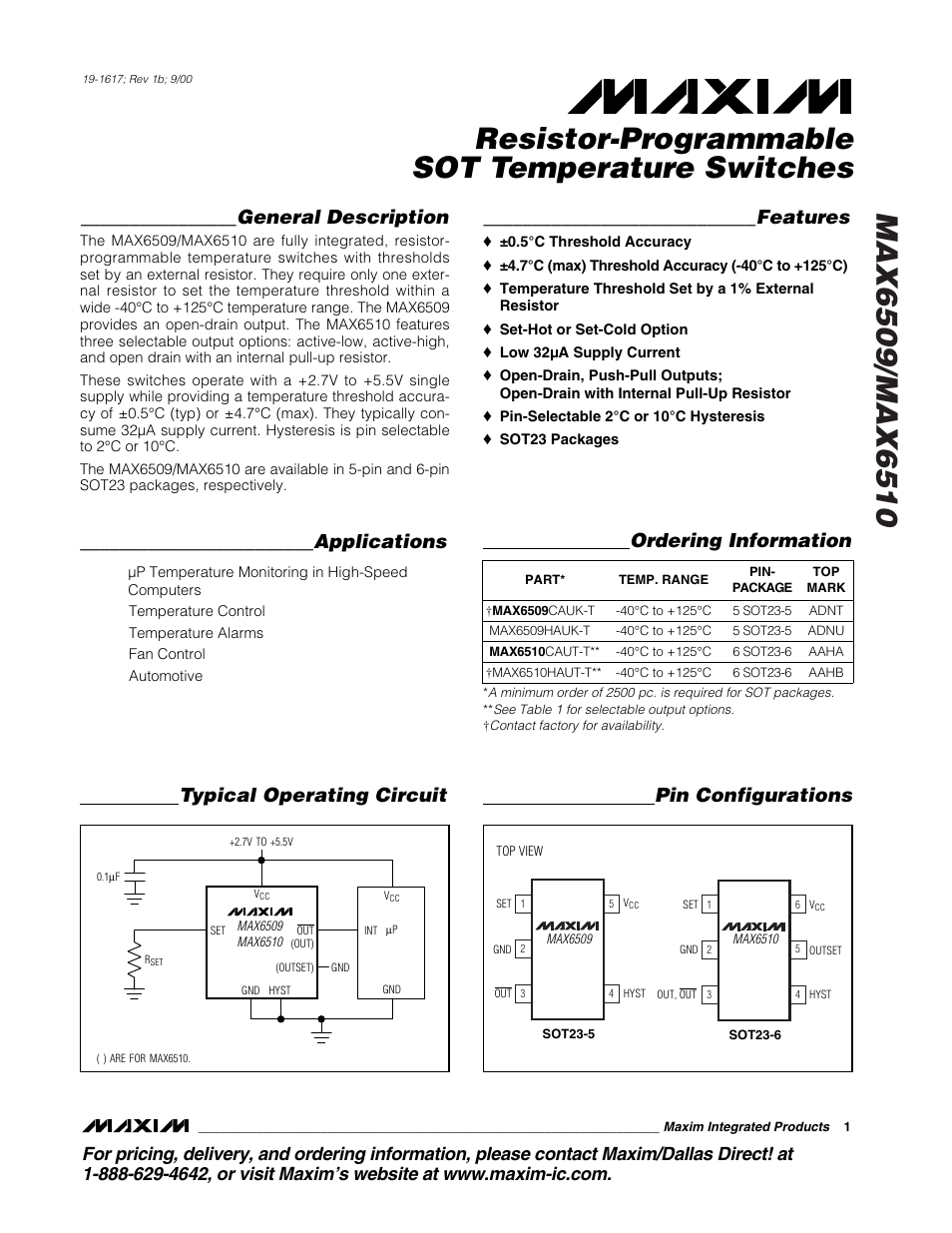 Rainbow Electronics MAX6510 User Manual | 8 pages