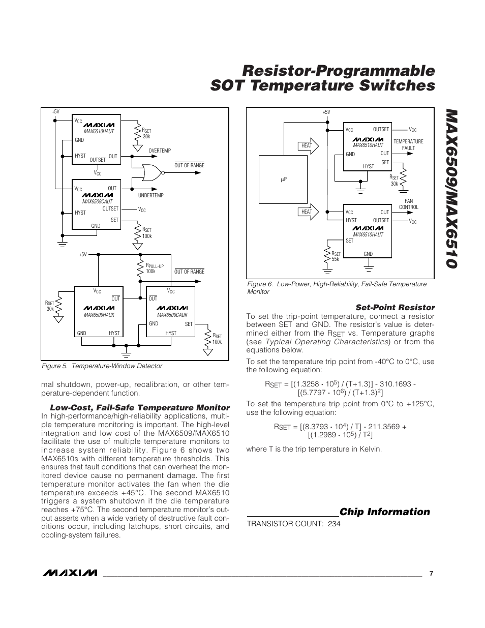 Chip information, Low-cost, fail-safe temperature monitor, Set-point resistor | Rainbow Electronics MAX6510 User Manual | Page 7 / 8