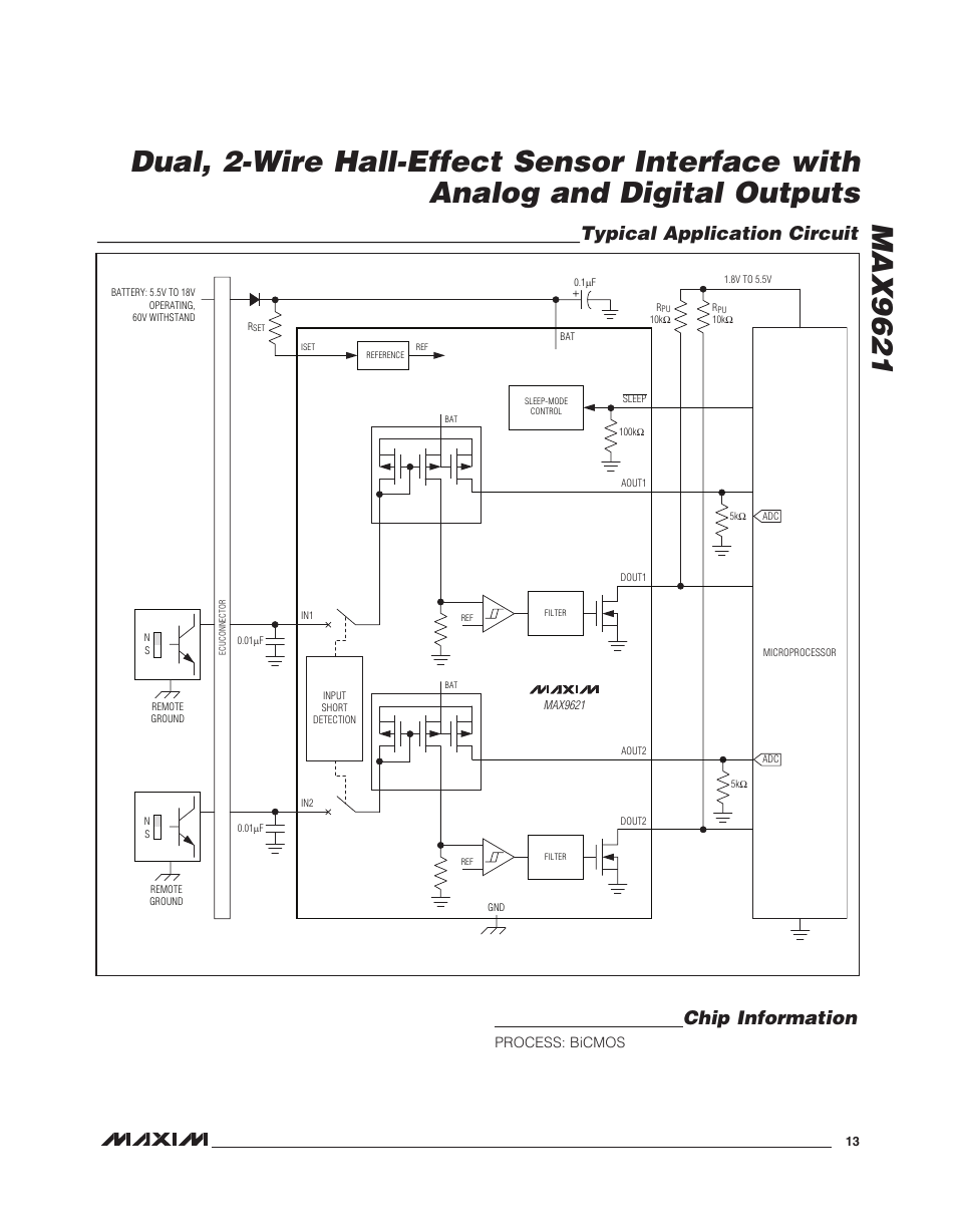 Chip information, Typical application circuit | Rainbow Electronics MAX9621 User Manual | Page 13 / 14